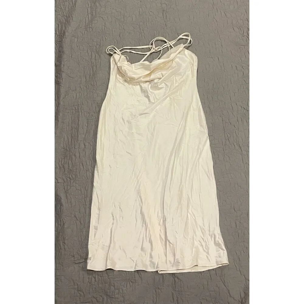 Windsor Off White Cream Satin-Like Cowl Neck Soft Dress Large New